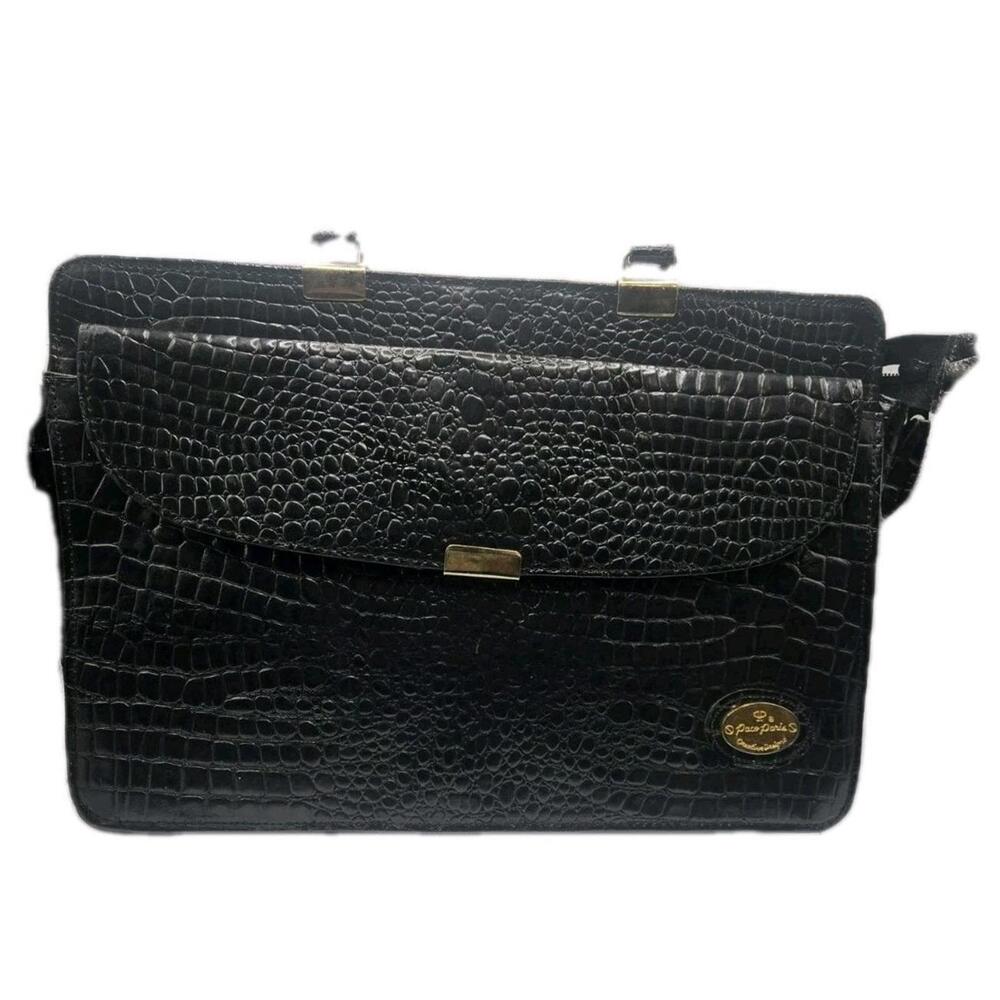 Vintage Medium Faux Croc Leather Paco Paris Purse Black Briefcase Purse